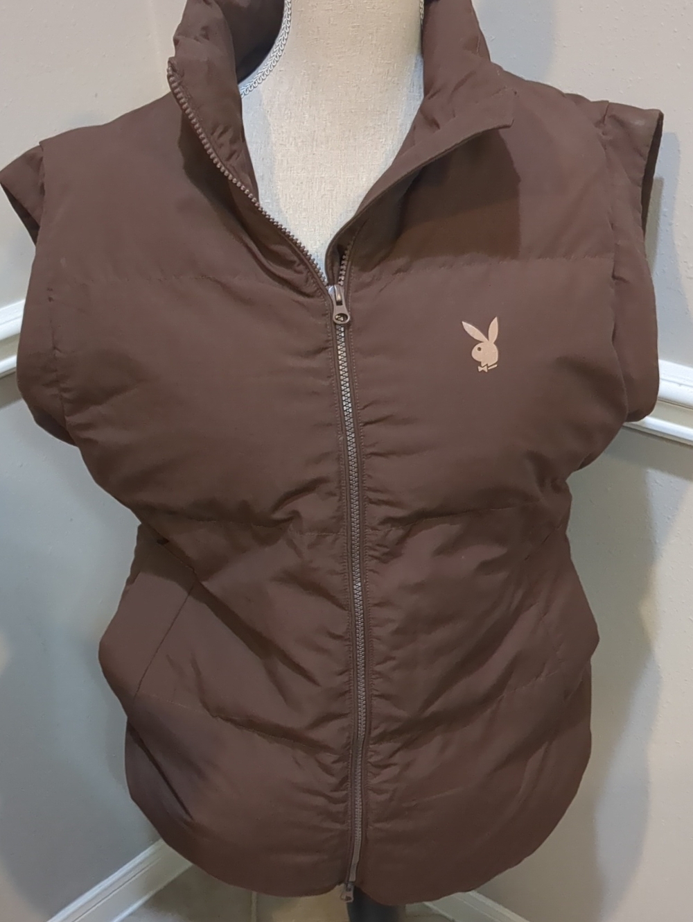 PLAYBOY Brown Puffer Vest with Subtle Logo